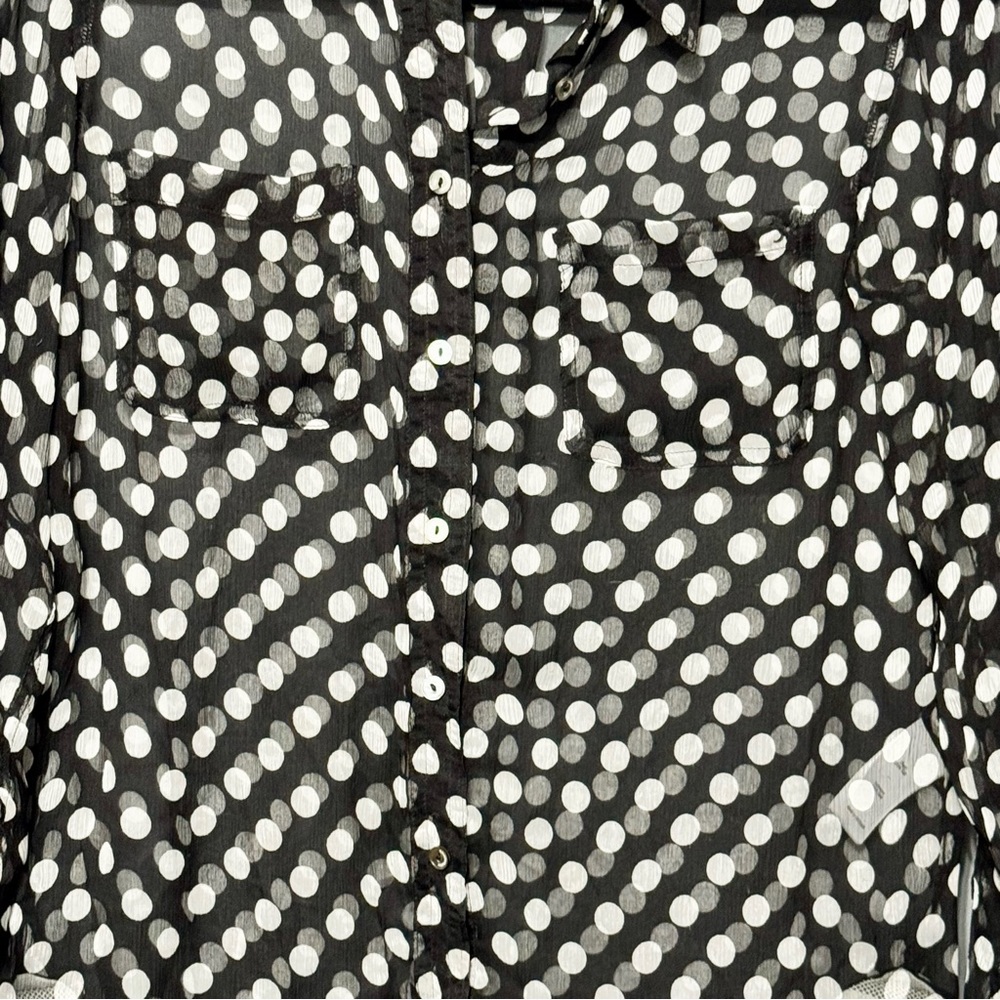 Elizabeth and James 100% Silk Black and White Polka Dot Button Front Blouse Top - Picture 4 of 15